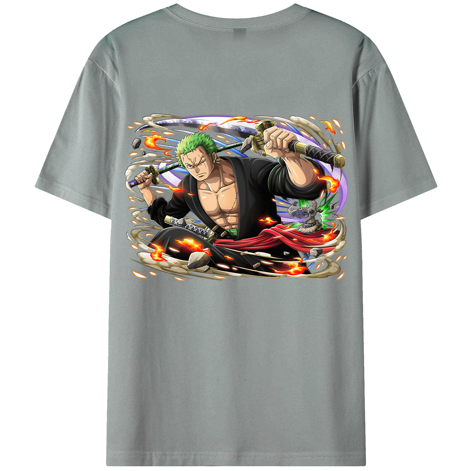 ワンピース ロロノア・ゾロ ONE PIECE Roronoa Zoro 綿100％ メンズ半袖Tシャツ（バックプリント） 通気性